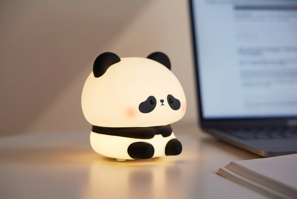 Panda Night Lamp glowing - colour-changing panda night light